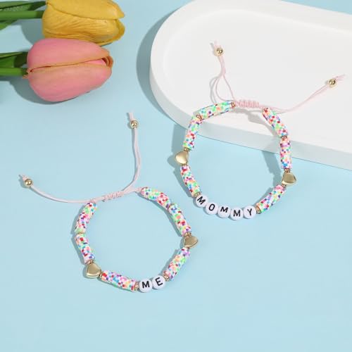 Image of First Day of Pre-k Mommy and Me Bracelet, Mommy and Me Bracelet Set for 2 First Day of School Gifts Back to Schoo for Boys Girls and Mommy, Small, WHITE, FANFK-2