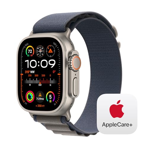 Image of Apple Watch Ultra 2 [GPS + Cellular 49mm] Smartwatch with Rugged Titanium Case & Blue Alpine Loop Small. Fitness Tracker, Precision GPS, Action Button, Carbon Neutral With AppleCare+ (2 Years)
