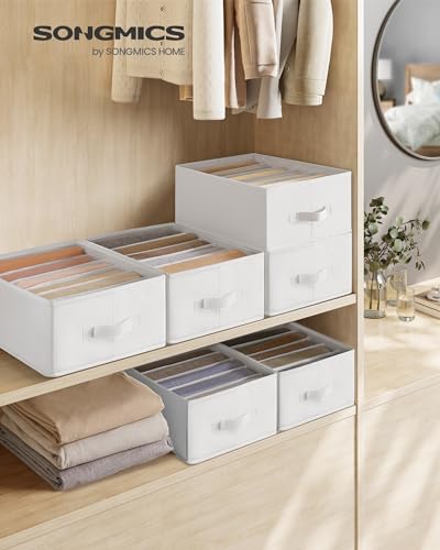 Image of SONGMICS Set of 6 Large Size Wardrobe Clothes Organizers, Cloud White | 6-Compartment Foldable Drawer Organizers with Handles, 16.5 x 11.8 x 6.7 Inches, for Pants, Sweaters, Jeans URUS009W03