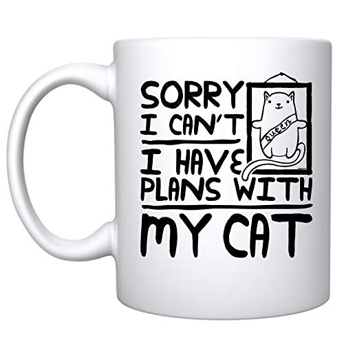 Veracco Taza de café de cerámica con texto en inglés "Sorry I cant I have Plans With My Cat" (Sorry I can't ...)