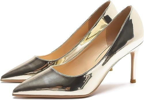 GLO GLAMPWomen's Classic Pointed Toe Formal Wear Kitten Heels Sandals