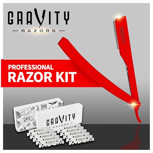Image of Gravity Razors Professional Straight Razor Kit - Minimal Exposure, Includes 10 Premium Blades, 0.5mm Exposed, Red