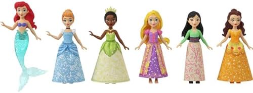 Disney Princess Toys, 6 Posable Small Dolls with Sparkling Clothing and 13 Tea Party Accessories Inspired by Disney Movies, HLW91