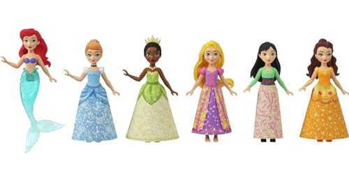 Disney Princess Toys, 6 Posable Small Dolls with Sparkling Clothing and 13 Tea Party Accessories Inspired by Disney Movies, HLW91