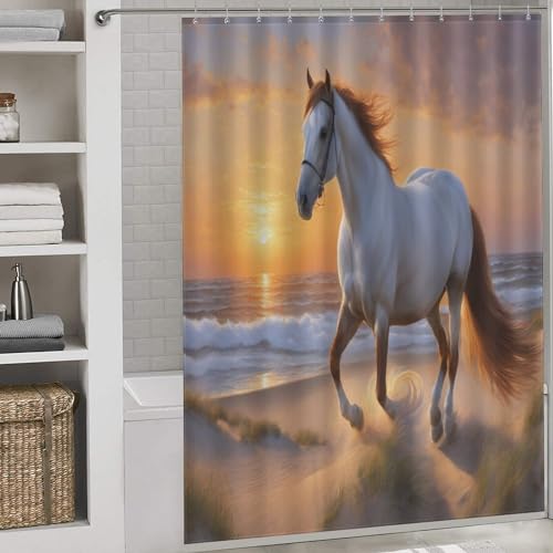 Rideau de douche cheval imperméable en tissu polyester 168 x 183 cm pour baignoire