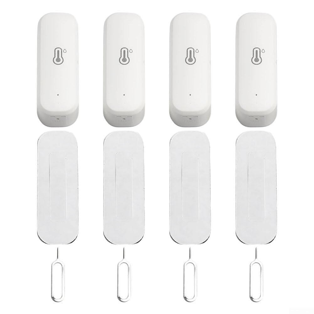 Lot de 4 capteurs de température et d'humidité d'intérieur sans fil Zigbee avec alertes à distance et fonctions d'assistant vocal
