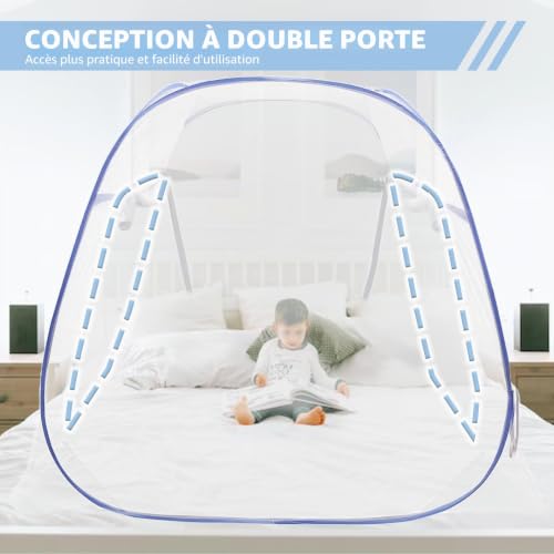 Moustiquaire pour lit double 200x180 bleu ciel à maille fine protectrice