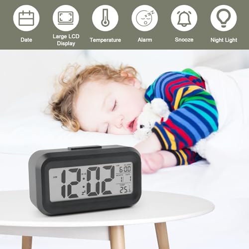Image of Kadio Digital Alarm Clock, Electronic Alarm Clock, Bedside Table with Large LED Display, Battery Operated Travel Alarm Clock, Table Clock with Temperature Snooze Function, Digital Alarm Clock for