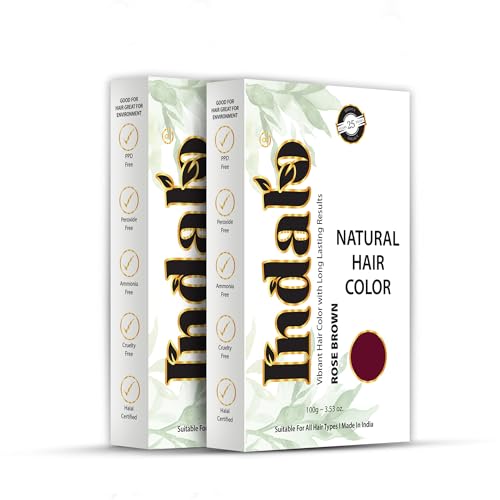 Image of Indalo Natural Hair Color Rose Brown | No Ammonia, No Paraben, No PPD, Rose Brown Hair Color | Suitable for Men & Women - 100g (Pack of 2)