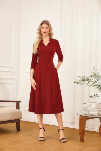 Image of GRACE KARIN Work Dresses for Women 2026,Midi Business Dress,3 /4 Sleeve Classy Fit and Flare Dress with Pocket