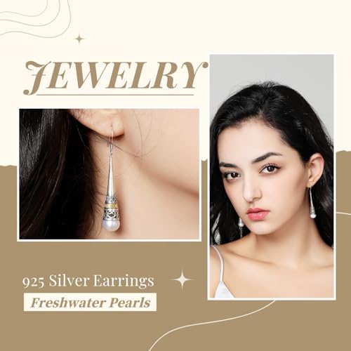 Real 925 Sterling Silver Vintage Drop Earring with Natural 6mm Freshwater Pearl Earrings for MetJakt Women's Fine Jewelry4