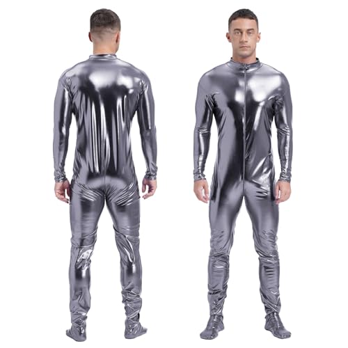 Men Metallic Bodysuit Zentai Without Hood Adult Shiny One Piece Spandex Body Suit Jumpsuits4
