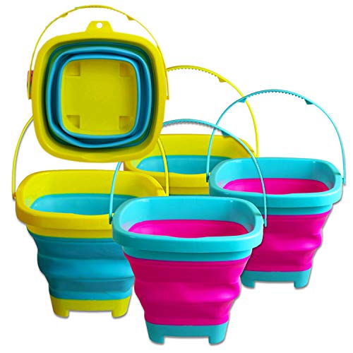 Collapsible Plastic Bucket for Play or Storage with Colorful w/Handle for Home, Garden