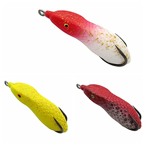 LOWIFAR 3 Stück Topwater Frosch Weiche Angelköder-Set Weiche Schlange Barsch Frosch Köder Schlangenkopf Angelköder Hohl Körper Frosch Hecht Köder Bleistift Köder Cover