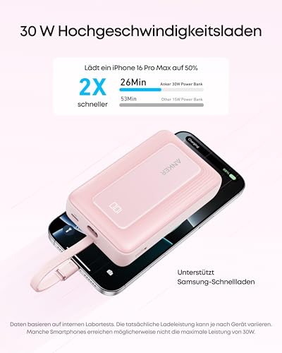 Anker Zolo Powerbank 20000mAh 30W Max, integriertes USB-C Kabel – Ansicht 3