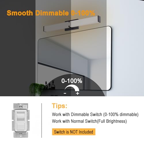 Image of 24.8Inch 2500LM Bathroom Light Fixtures 5CCT Optional, Black Modern LED Vanity Lights Clear Shade, Dimmable Bathroom Lighting Fixtures Over Mirror - ETL Listed