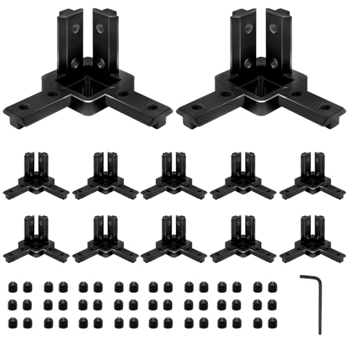 Image of 12pcs 4040 Hardware 3-Way Corner Bracket Angel Connector 4040 Aluminum Extrusion V-Slot Accessories T-Slotted with Screws for 4040 Aluminum Profile 3D Printer Frame Accessories Black