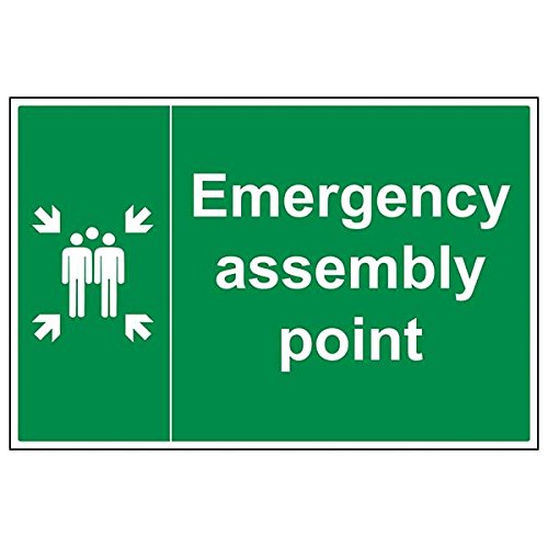 Señal de emergencia con texto en inglés "Emergency Assembly Point With Family", 3 unidades, 600mm x 400mm, 3