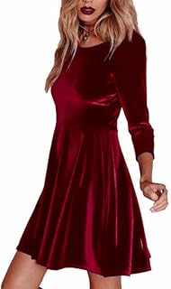 فستان قطيفة قصير بلون نبيذي كحلي