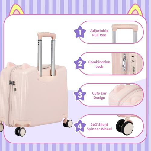 Smilesun 20 Inch Ride-On Travel Suitcase For Kids, Cute Ear Toddler Carry On Luggage With Spinner Wheels thumb #2