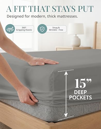 Image of 450TC 100% Cotton Queen Bed Sheets - Silky Smooth Sateen Weave, Paloma