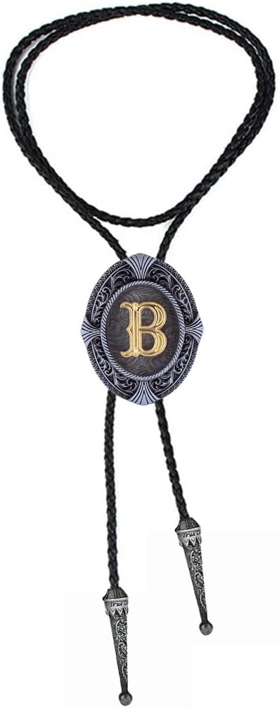 Btilasif Native American Western Cowboy Alphabet Golden Initial Letter A to Z Leather Necktie Bola Tie for Men Women - Image 5