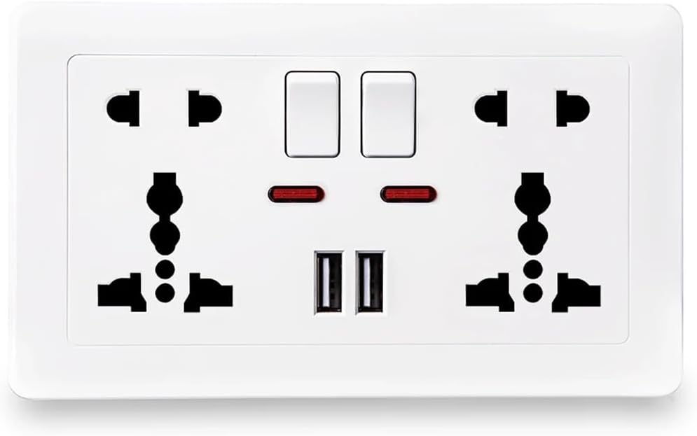 Standard Usb Socket 5 Hole Embedded Panel 2A Dual USB Port 110-250V Switch Control Wall Universal Power Outlet White(Single socket) 110-250V
