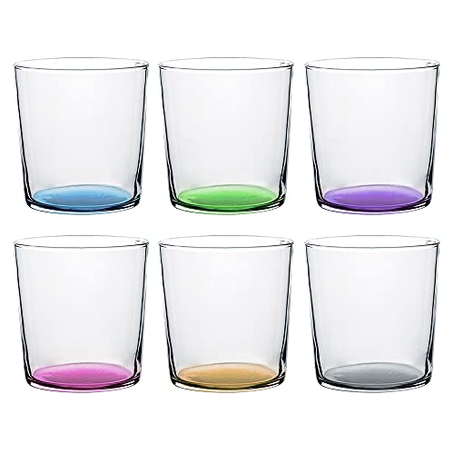UNISHOP Set de 6 Vasos de Agua de Colores Pastel, Vasos de Cristal Multicolor y Transparentes, Aptos para Lavavajillas