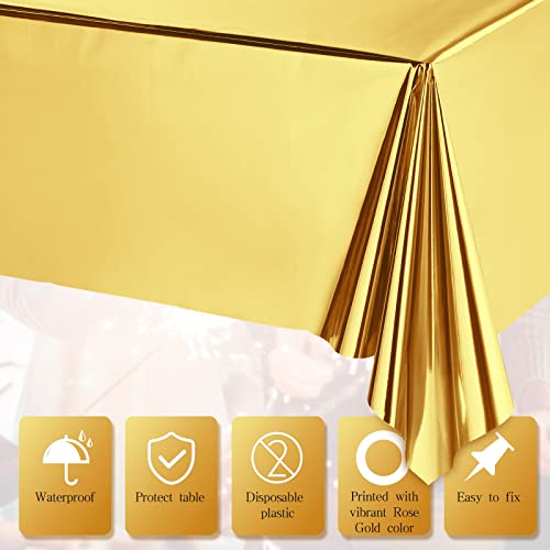 Tatuo 6 Pieces Foil Party Rectangular Table Covers Table Cloth 54 x 108 Inch Shiny Plastic Waterproof Tablecloth Party Desk Cover for Wedding Anniversary Engagement (Gold) by Tatuo - Image 4