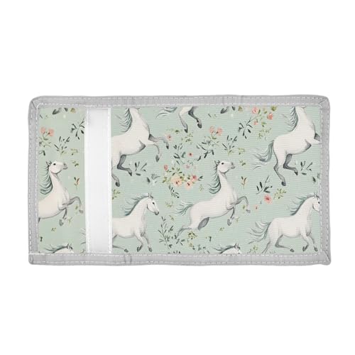 ALAZA Kids Wallets for Boys Girls Toddler Trifold Wallet Children Small Horses Green with Zipper Coin Pocket2