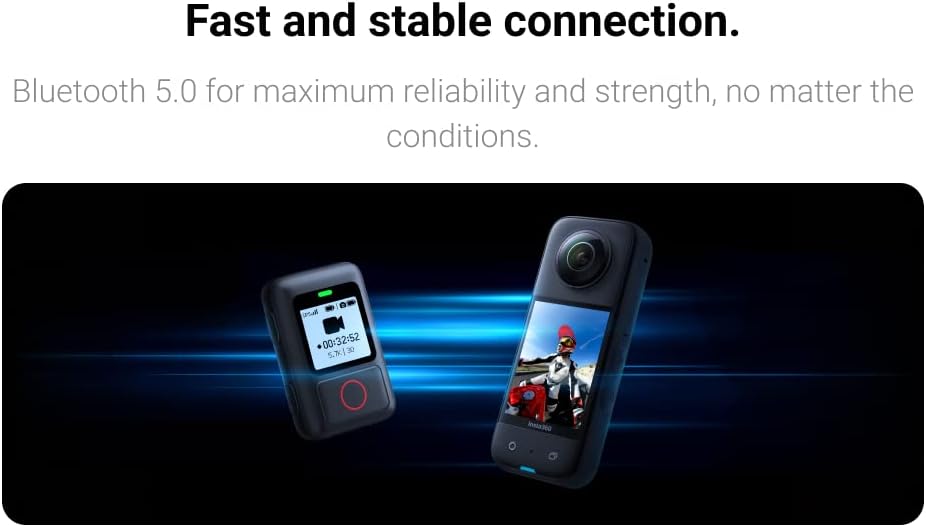 Image showing the Insta360 GPS Action Remote and an Insta360 camera, illustrating Bluetooth connection.