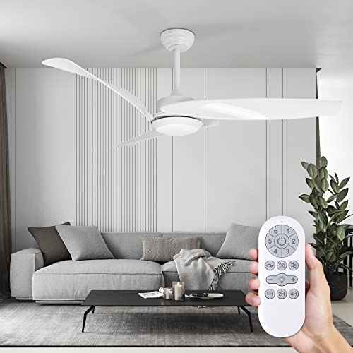 Raccroc Ceiling Fan With Lights Remote Control, 52Inch White Ceiling Fans With 3 Reversible Blades, 6 Speeds Smart Timing Quiet Dc Motor, For Indoor/Outdoor Farmhouse Patios Bedroom Living Room #TOP8