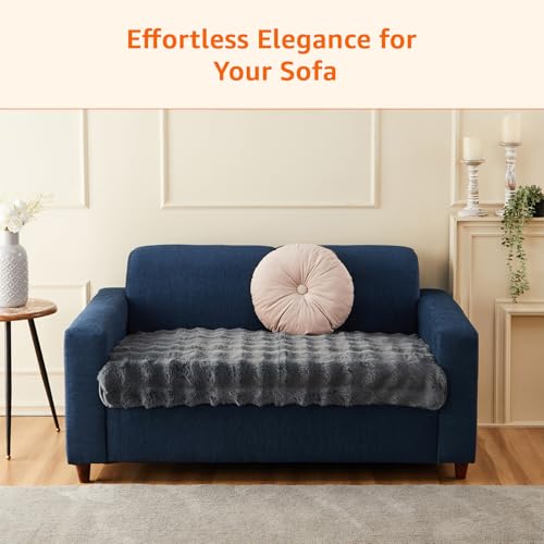 Image of Amazon Basics Plush Velvet Sofa Cover for Two Seater, Bubble Surface, Non-Slip Sofa Pad, 70x120 cm, Soft Silicone Grip Dots, 100% Polyester, Machine Washable - Dark Grey