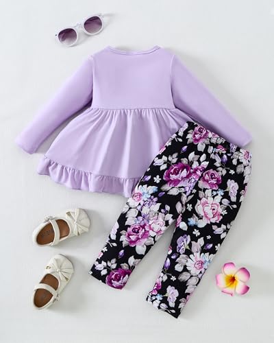 Image of Weebaby Baby Girl Clothes Infant Toddler Girl Clothing Ruffle Shirt High Low Top Floral Allover Pant Little Girls Clothes