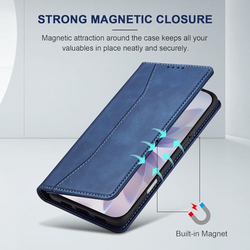 Image of Jasonyu Flip Wallet Case for iPhone 17,Leather Magnetic Folio Cover with Card Holder,Kickstand - TPU Shockproof Durable Protective Phone Case,Blue