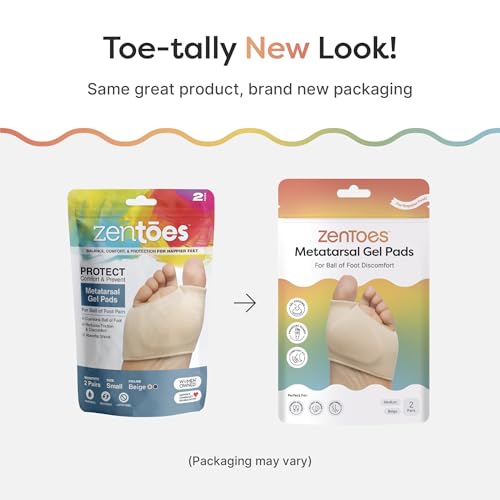 ZenToes Metatarsal Pads for Men and Women - Ball of Foot Pain Relief Cushions for Sesamoiditis, Metatarsalgia, Morton's Neuroma - 2 Pairs Fabric Sleeves with Gel Inserts (Medium, Beige) by ZenToes - Image 8