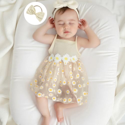 Newborn Yellow Dress Baby 0-3 Infant Girl Outfit Sleeveless Tulle Ribbed Romper Pink Dress with Hairband4