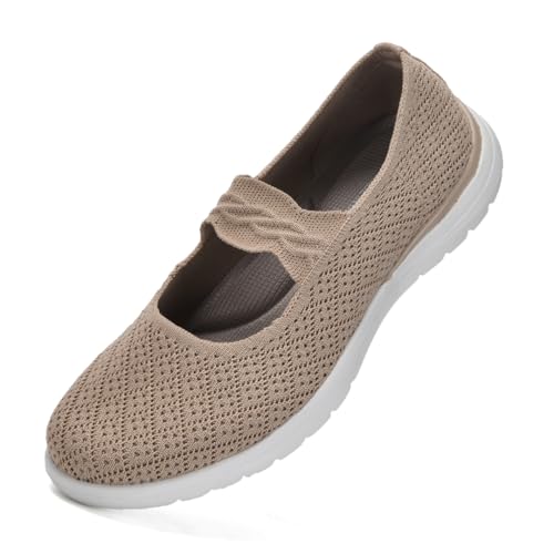 Image of HONHOLD Women's Mary Jane Knit Flats Breathable Walking Shoes