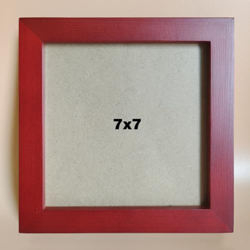 Image of 7x7 Picture Frames Red Square. Solid Wood.Plastic Panel.The Protective Film Must be Removed.