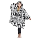 Zebra Printed Oversized Hoodie Wearable Blanket Sweatshirt Comfortable Sherpa Giant Hoodies