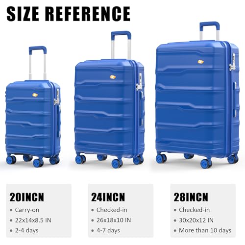 24 Inch Luggage with Spinner Wheels, Hard Shell Suitcase, Lightweight PP Luggages with TSA Lock, Checked-Medium Suitcases 24-Inch, Blue2