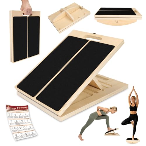 Image of 3-in-1 Slant Board & 180 /360 Balance Board, Portable 6 Angle Adjustable Calf Stretcher with Training Poster, Anti-Slip 300LBS Wobble Board for Physical Therapy, Standing Desk & Core Strength