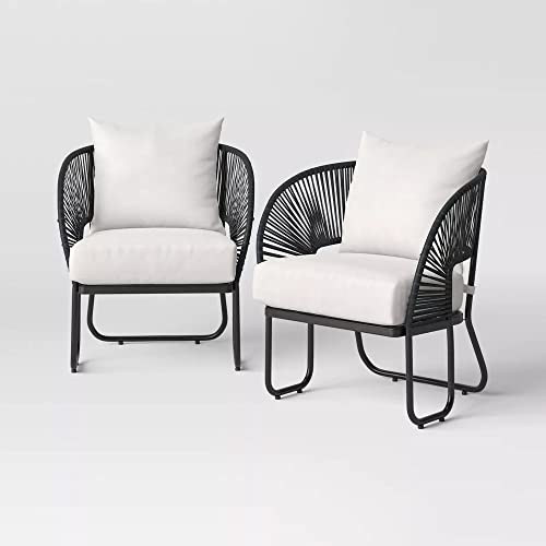 Image of DEVOKO Outdoor Rope Weaving 4 Piece Waterproof Patio Sofa Set with Cushioned Chair All Weather Furniture for Garden, Backyard, Pool, Porch (Black & White)