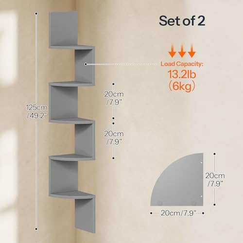 Image of HOOBRO Corner Shelf Wall-Mounted, Set of 2 Floating Corner Shelves for Wall, 5-Tier Bookshelves for Wall Decor in Living Room, Bedroom, Home Office, Dove Gray GY26BJP201