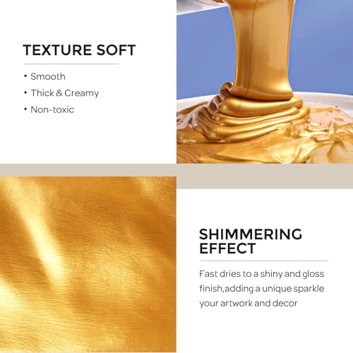 Image of Nicpro Acrylic Paint Metallic Gold, 33.8oz /1000ml Large Gold Leaf Paint | Non Toxic, Non Fading for Art Painting, Handcrafts, Ideal for Multi-surface, Canvas, Wood, Clay, Fabric, Metal, Furniture