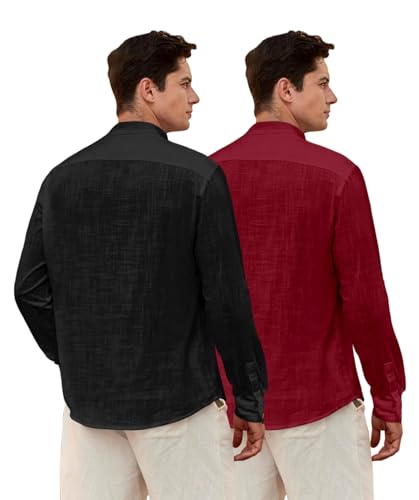Image of Zombom Men's Combo Cotton Polyester Blend Solid Full Sleeve Straight Regular Fit Mandarin /Chinese Collor Kurta (Pack of 2)