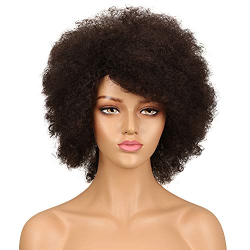 QVR Natural Color Wigs Brazilian Afro Curly None Lace Front Wigs for Black Women Machine Made Human Hair Wigs 14 inch Women’s Remy Short Curly Wigs 2#