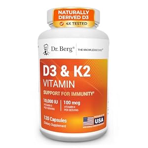 Dr. Berg Maximum Strength 7-in-1 Vitamin D3 K2 10,000 IU | Naturally Derived D3 | 4X Lab-Tested & Verified | High Absorption Formula | K2 D3 Vitamin Supplement | 120 Capsules