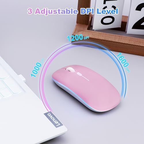 AZTZATZ Wireless Bluetooth Mouse Rechargeable Long Lasting Dual Mode - BT 5.2 & 2.4G Silent RGB LED Mice, Slim Portable Ergonomic Mouse for Laptop/PC/Tablet/MacBook/iPad/Apple Devices(Pink) - 5