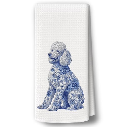 BCUANGD Blue Dog Kitchen Towels Decor - Chinoiserie Poodle Xmas Holiday Hand Tea Towels, Retro Dog Mom Gifts for Women Christmas Dish Towel Dishcloths Decorations for Home Kitchen, 16"x24"